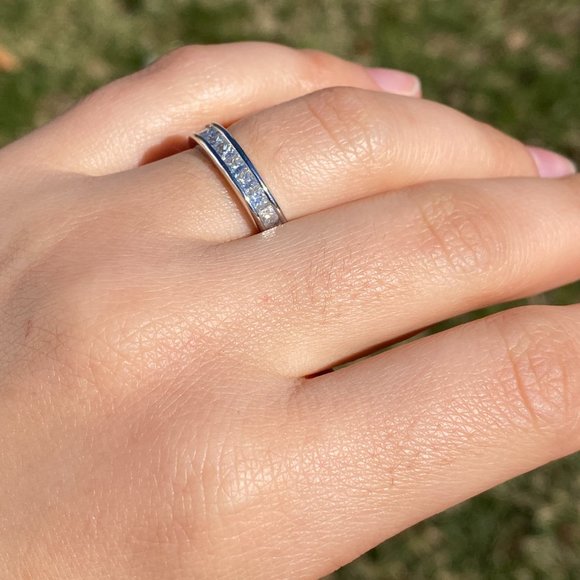 Designer Signed Platinum and Natural Diamond Channel Set Band - Picture 7 of 8